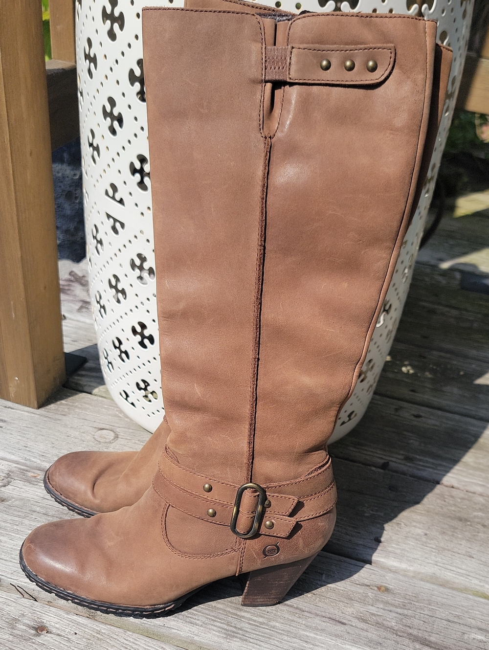 Born Brown Leather Mid-Calf Heeled Boots - Classic Women's Riding Style